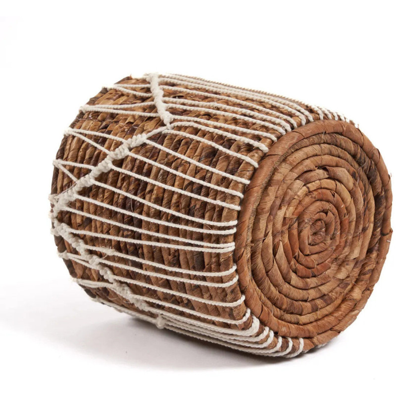 Panier de rangement original macramé Rond 17x19 en Feuille de bananier Naturel Coton Blanc The Macra-mazing 