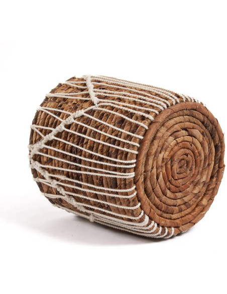 Panier de rangement original macramé Rond 17x19 en Feuille de bananier Naturel Coton Blanc The Macra-mazing 