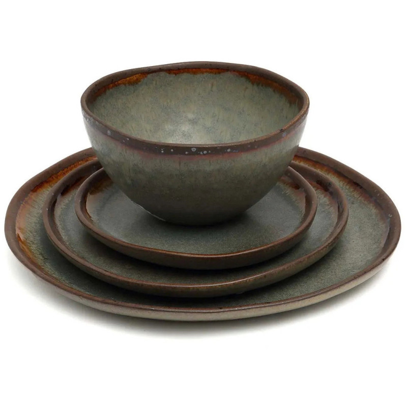 Bol à céréales organique 15 cm Grès Gris vert Marron The Côa 