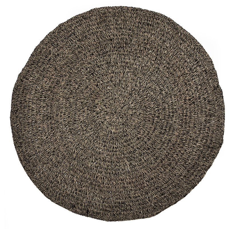 Tapis Rond 200 cm en Raphia Sisal Palmier Noir The Seagrass 