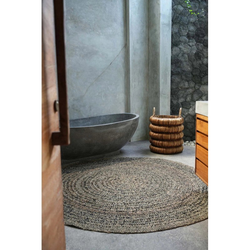 Tapis Rond 200 cm en Raphia Sisal Palmier Noir The Seagrass 