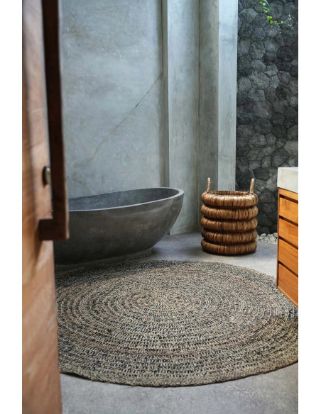 Tapis Rond 200 cm en Raphia Sisal Palmier Noir The Seagrass 