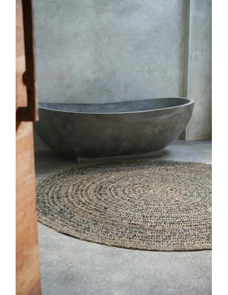 Tapis Rond 200 cm en Raphia Sisal Palmier Noir The Seagrass 