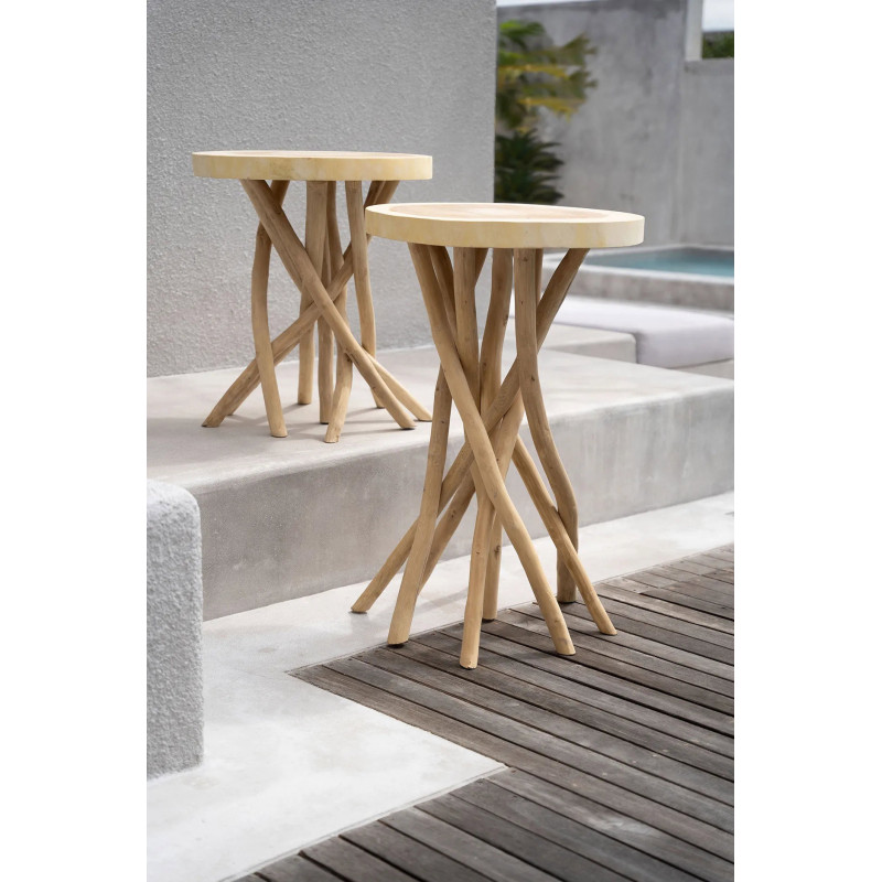 Sellette haute originale Ronde en Branche de teck Bois de suar Naturel The Gili 