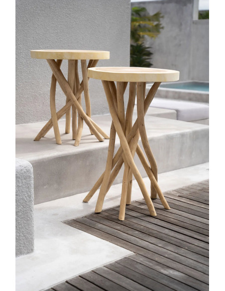 Sellette haute originale Ronde en Branche de teck Bois de suar Naturel The Gili 