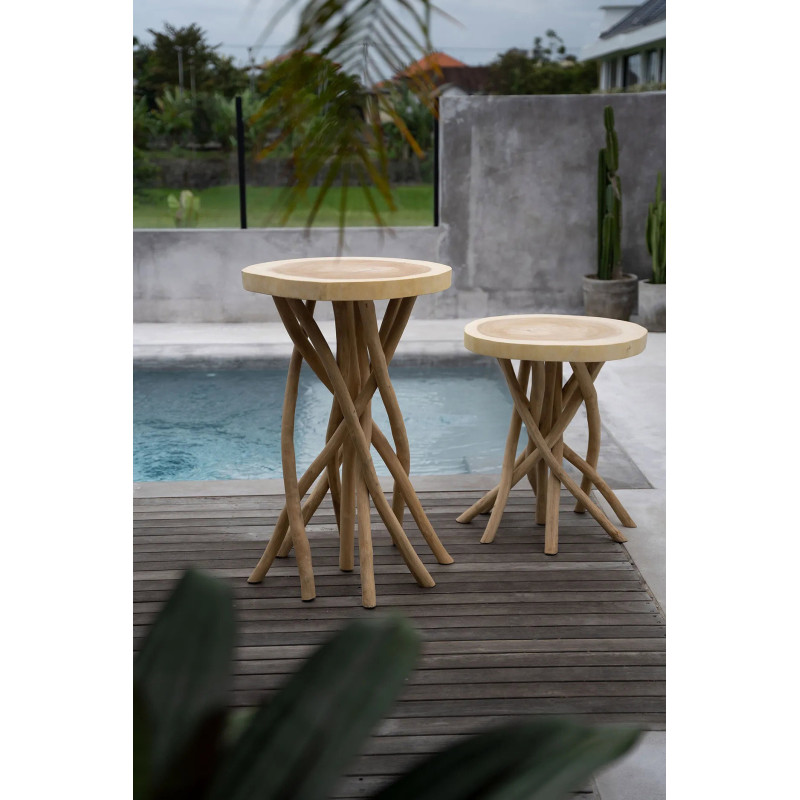Sellette haute originale Ronde en Branche de teck Bois de suar Naturel The Gili 