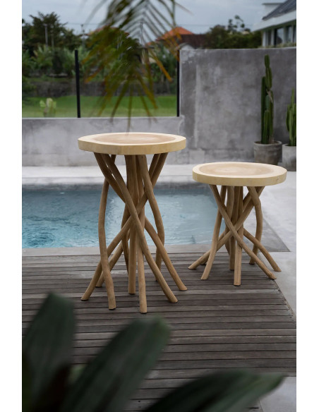 Sellette haute originale Ronde en Branche de teck Bois de suar Naturel The Gili 