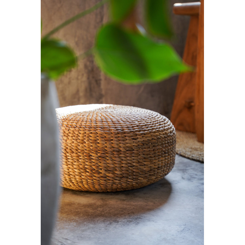 Pouf bohème chic Rond en Jacinthe d'eau Naturel The Hyacinth 