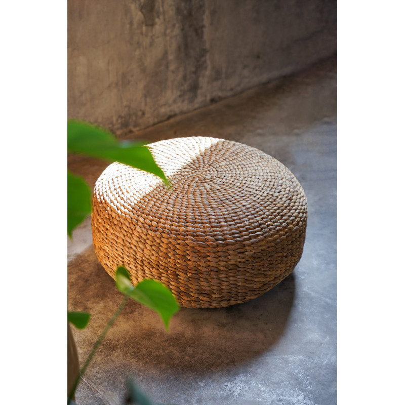 Pouf bohème chic Rond en Jacinthe d'eau Naturel The Hyacinth 