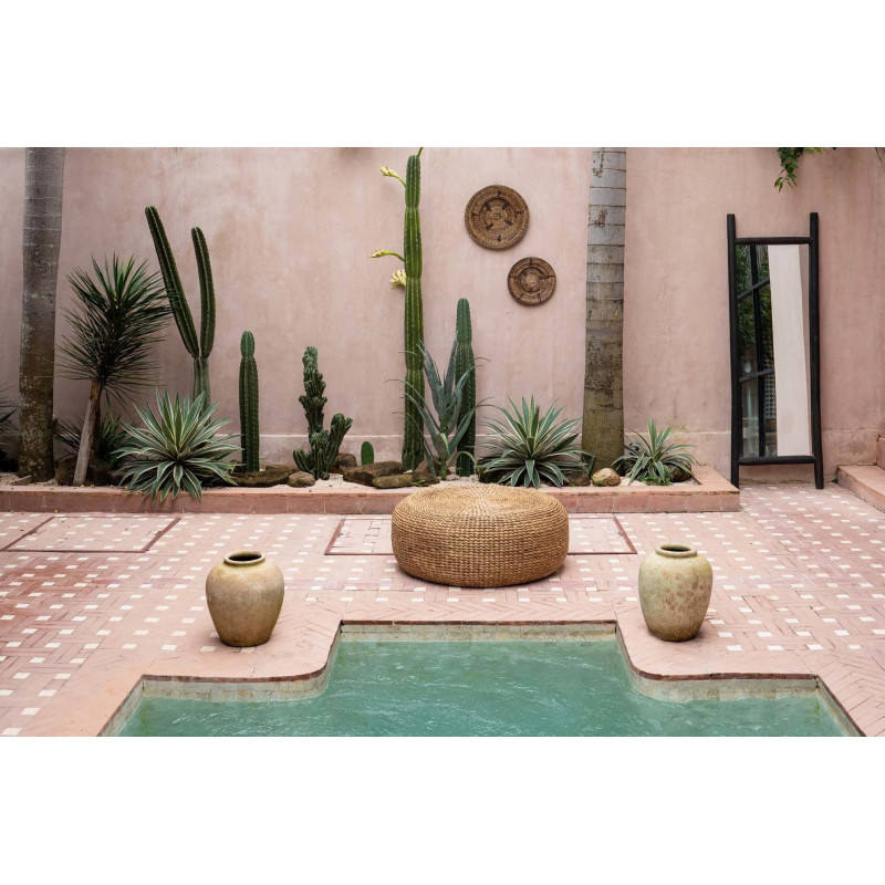 Pouf bohème chic Rond en Jacinthe d'eau Naturel The Hyacinth 