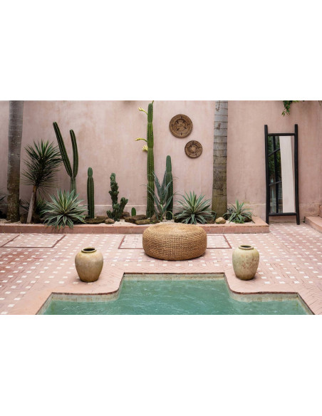 Pouf bohème chic Rond en Jacinthe d'eau Naturel The Hyacinth 