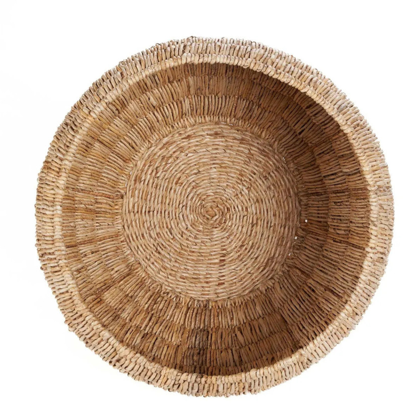 Grand Panier de rangement bohème Rond 58 cm Feuille de bananier Naturel Tressé The Tatum 