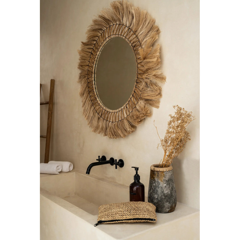Miroir Mural Rond 90 cm en Herbe Naturel The Pretty Blond 