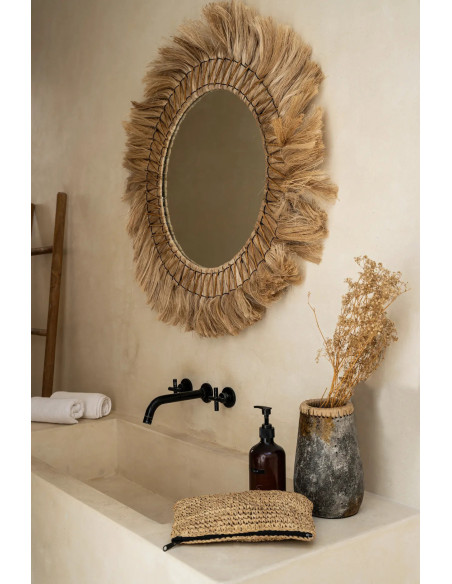 Miroir Mural Rond 90 cm en Herbe Naturel The Pretty Blond 