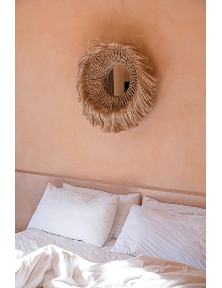 Miroir Mural Rond 85 cm en Herbe d'Abaca Naturel The Abaca Solomon 