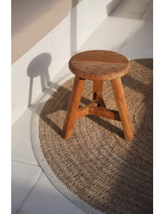 Tabouret moderne Rond en Bois de teck recyclé Naturel The Noguchi 