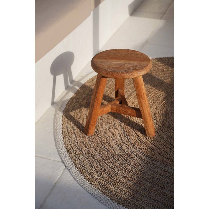 Tabouret moderne Rond en Bois de teck recyclé Naturel The Noguchi 