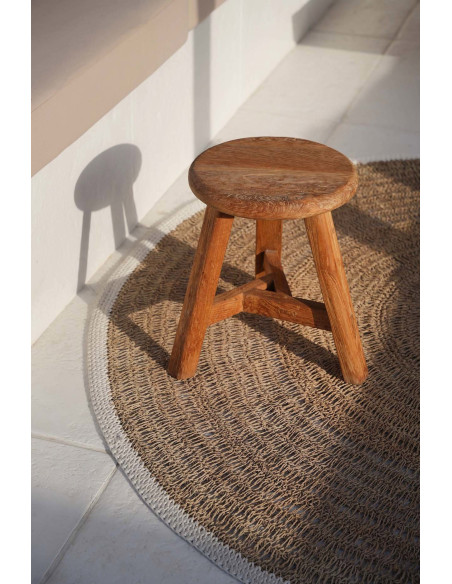 Tabouret moderne Rond en Bois de teck recyclé Naturel The Noguchi 