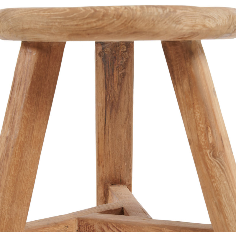 Tabouret moderne Rond en Bois de teck recyclé Naturel The Noguchi 