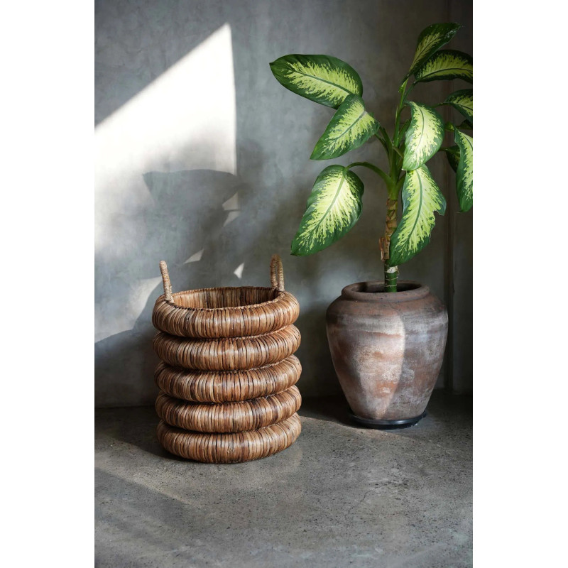 Panier de rangement 2 anses bohème chic Rond 54x66 Jacinthe d'eau Naturel Tressé The Chunky 