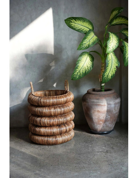 Panier de rangement 2 anses bohème chic Rond 54x66 Jacinthe d'eau Naturel Tressé The Chunky 