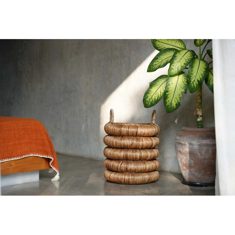 Panier de rangement 2 anses bohème chic Rond 54x66 Jacinthe d'eau Naturel Tressé The Chunky 