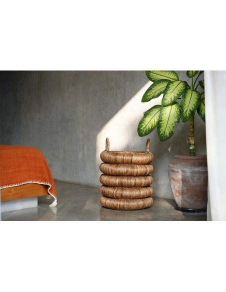 Panier de rangement 2 anses bohème chic Rond 54x66 Jacinthe d'eau Naturel Tressé The Chunky 