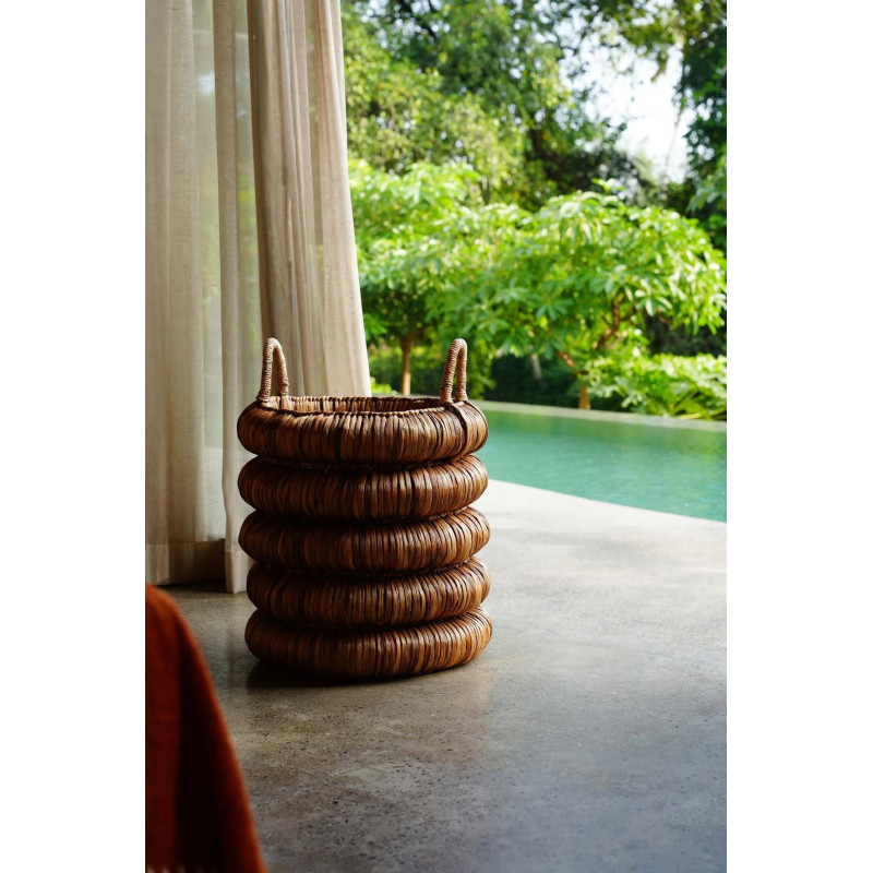 Panier de rangement 2 anses bohème chic Rond 54x66 Jacinthe d'eau Naturel Tressé The Chunky 