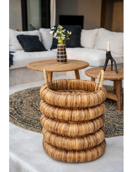 Panier de rangement 2 anses bohème chic Rond 54x66 Jacinthe d'eau Naturel Tressé The Chunky 