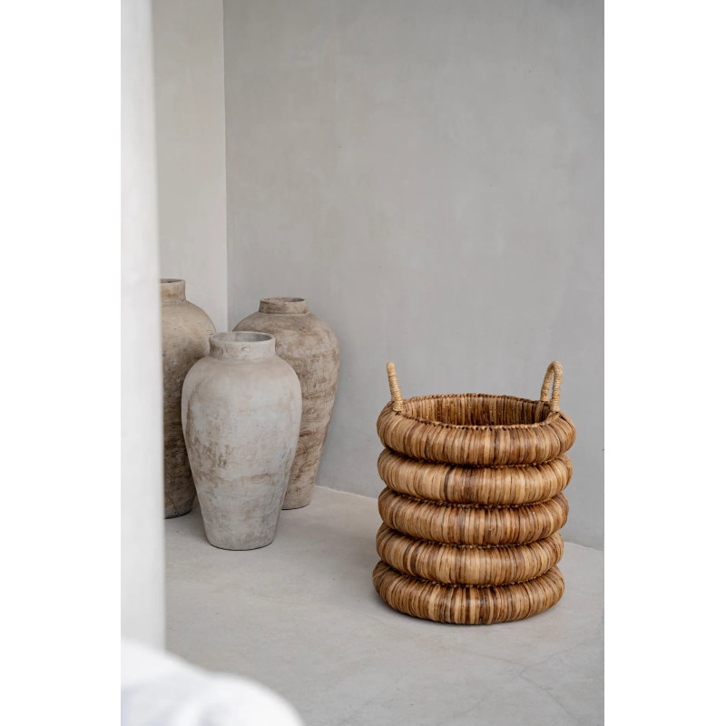 Panier de rangement 2 anses bohème chic Rond 54x66 Jacinthe d'eau Naturel Tressé The Chunky 