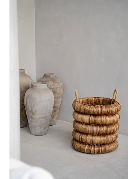 Panier de rangement 2 anses bohème chic Rond 54x66 Jacinthe d'eau Naturel Tressé The Chunky 