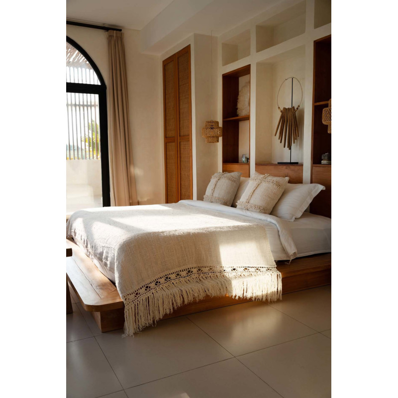 Plaid XXL original Bohème chic 270x135 en Coton Naturel Avec franges The Gipsy 