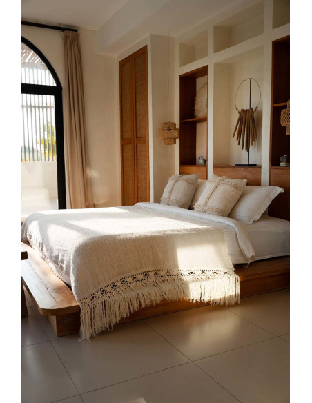 Plaid XXL original Bohème chic 270x135 en Coton Naturel Avec franges The Gipsy 