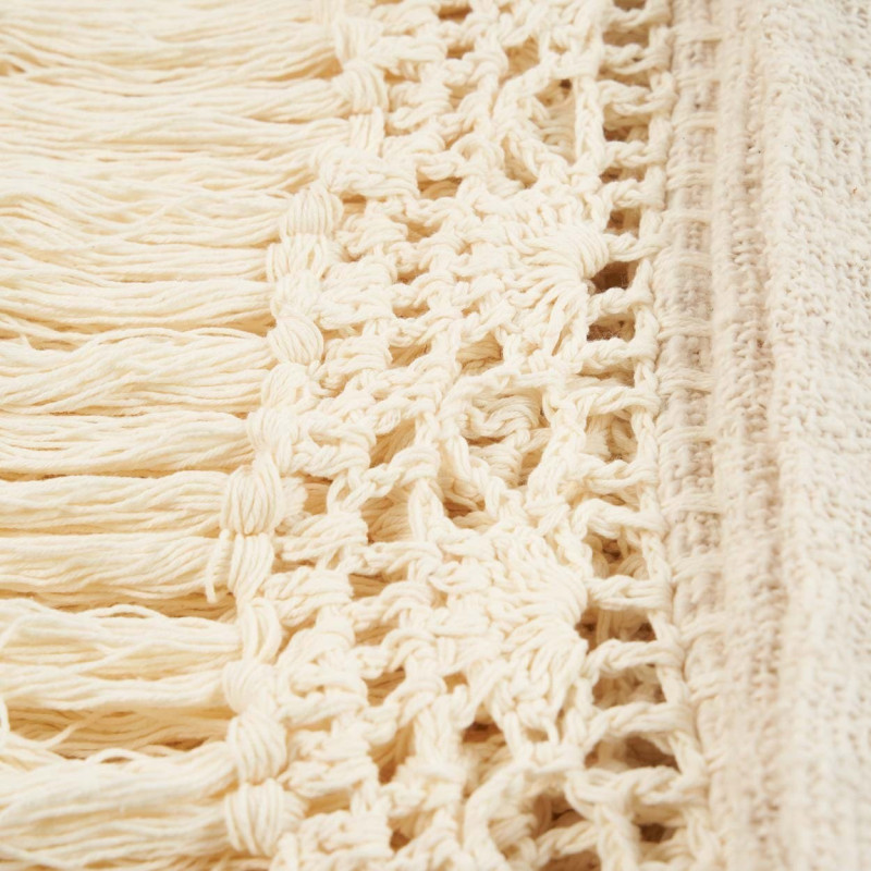 Plaid XXL original Bohème chic 270x135 en Coton Naturel Avec franges The Gipsy 