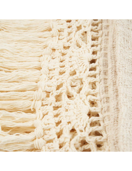 Plaid XXL original Bohème chic 270x135 en Coton Naturel Avec franges The Gipsy 