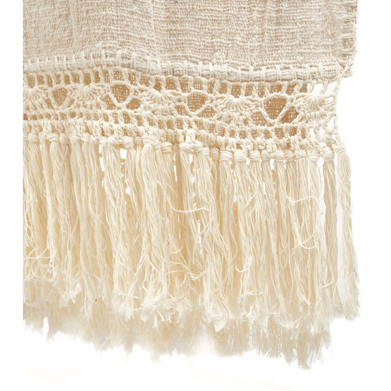 Plaid XXL original Bohème chic 270x135 en Coton Naturel Avec franges The Gipsy 