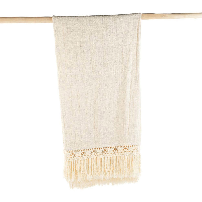 Plaid XXL original Bohème chic 270x135 en Coton Naturel Avec franges The Gipsy 