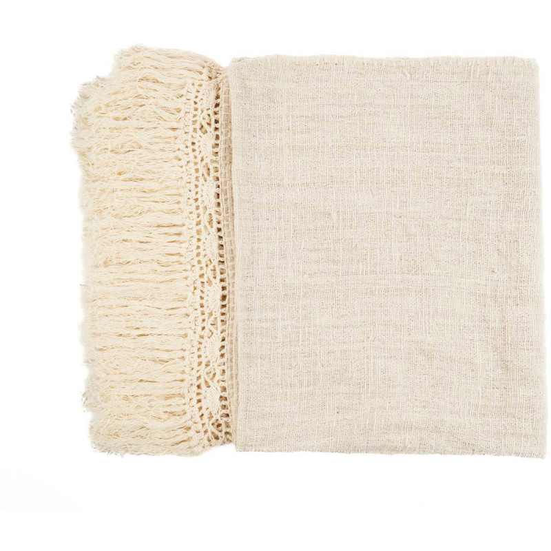 Plaid XXL original Bohème chic 270x135 en Coton Naturel Avec franges The Gipsy