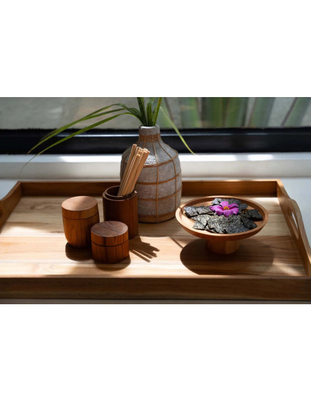 Présentoir à gâteau sur pied Rond 20 cm en Racine de teck Naturel The Teak Root 