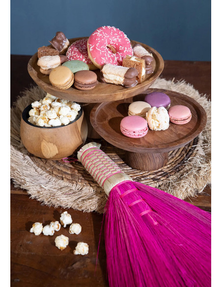 Présentoir à gâteau sur pied Rond 20 cm en Racine de teck Naturel The Teak Root 