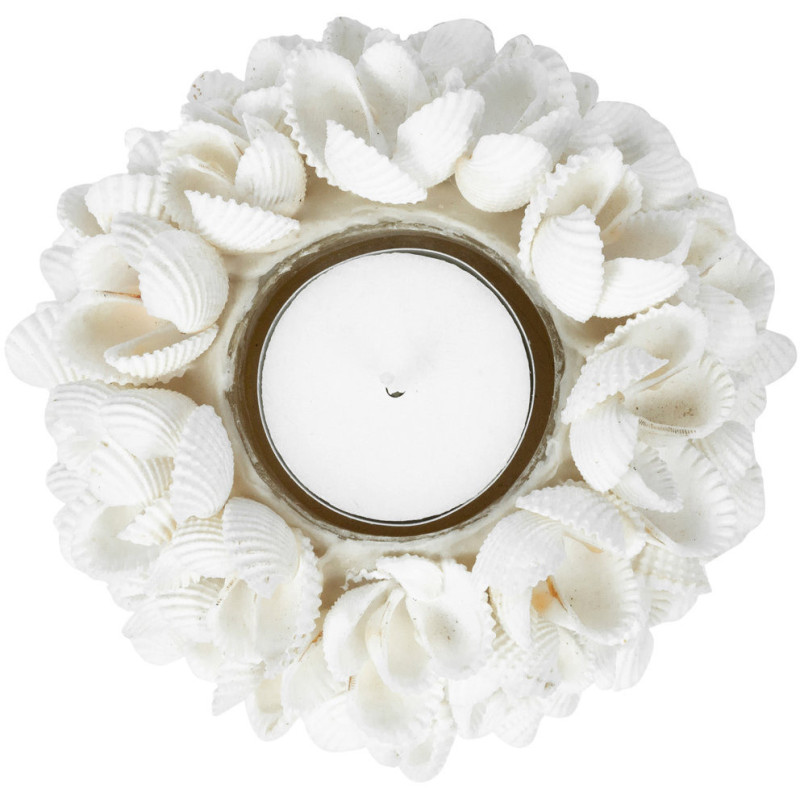 Bougeoir Rond Diamètre 9 cm en Coquillage Blanc The Flower Power 