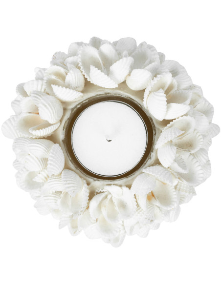 Bougeoir Rond Diamètre 9 cm en Coquillage Blanc The Flower Power 