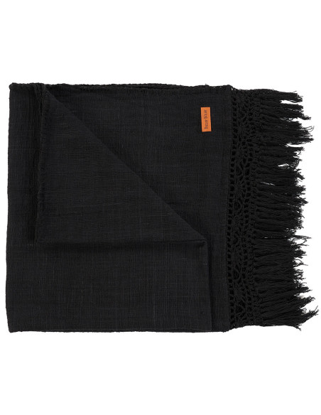 Plaid XXL original Bohème chic 260x122 en Coton Noir Avec franges The Gypsy 