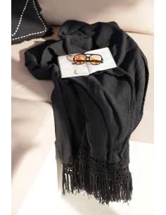 Plaid XXL original Bohème chic 260x122 en Coton Noir Avec franges The Gypsy 