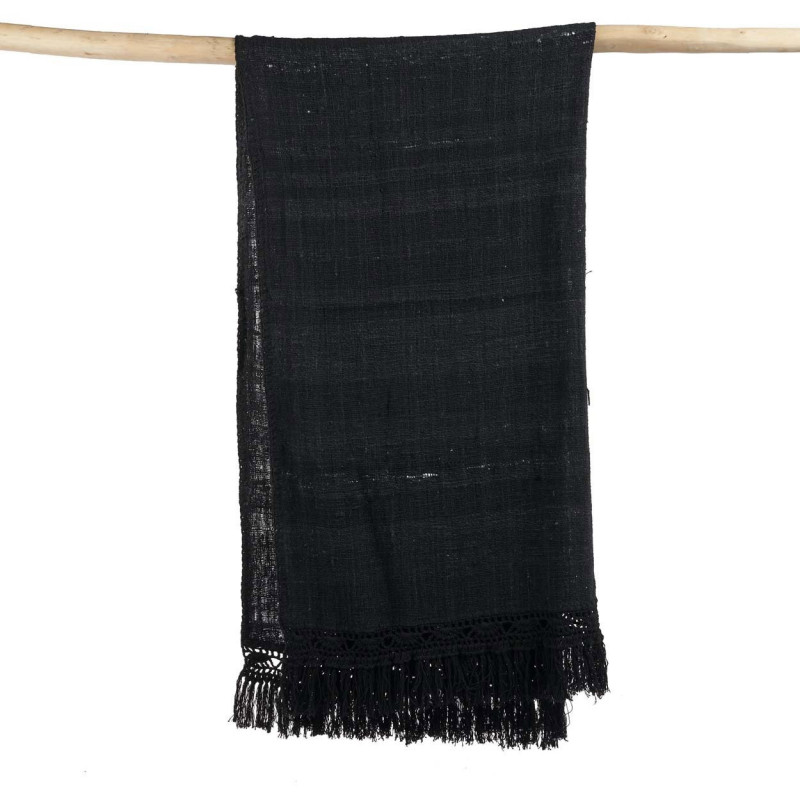 Plaid XXL original Bohème chic 260x122 en Coton Noir Avec franges The Gypsy 