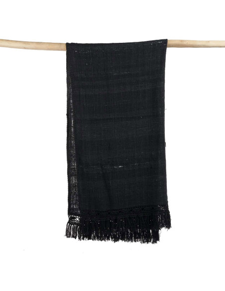 Plaid XXL original Bohème chic 260x122 en Coton Noir Avec franges The Gypsy 