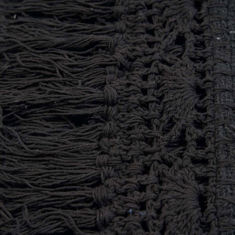 Plaid XXL original Bohème chic 260x122 en Coton Noir Avec franges The Gypsy 