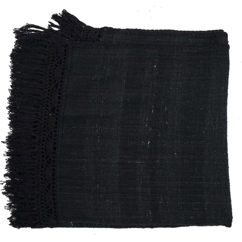 Plaid XXL original Bohème chic 260x122 en Coton Noir Avec franges The Gypsy 