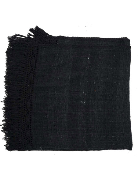 Plaid XXL original Bohème chic 260x122 en Coton Noir Avec franges The Gypsy 