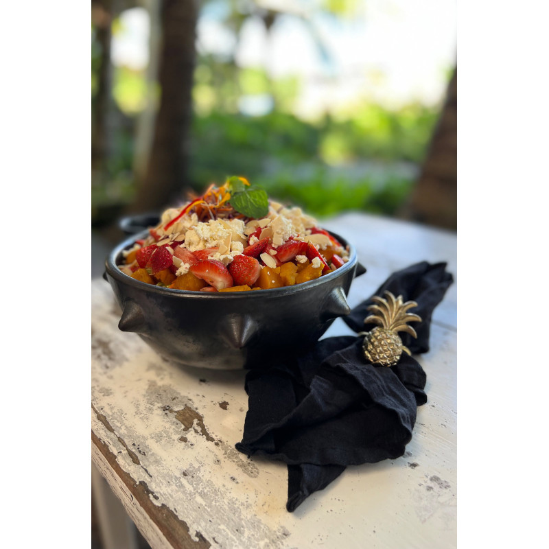 Saladier original rond 22 cm Terre cuite Noir Effet brulé The Burned 